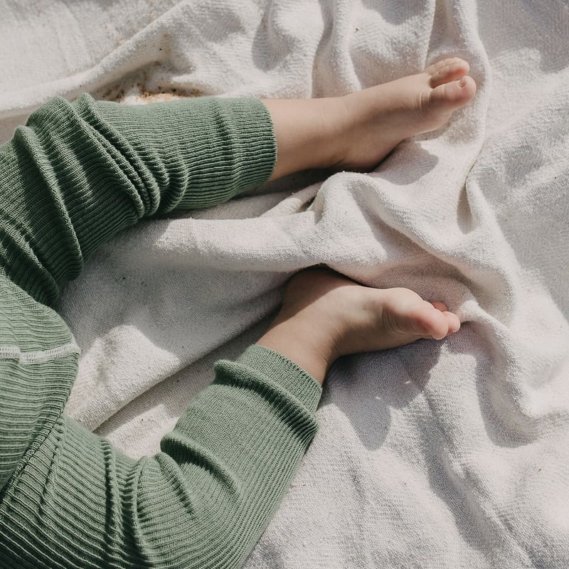 Retro Ribbed Footless Tights - Matcha Latte