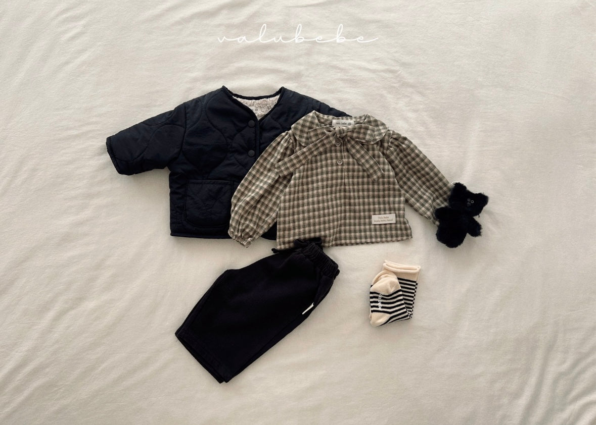 check ribbon blouse
