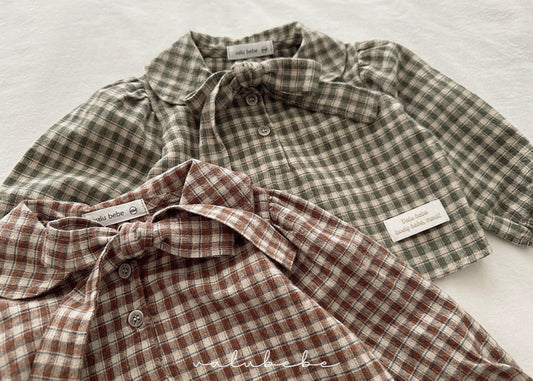 check ribbon blouse