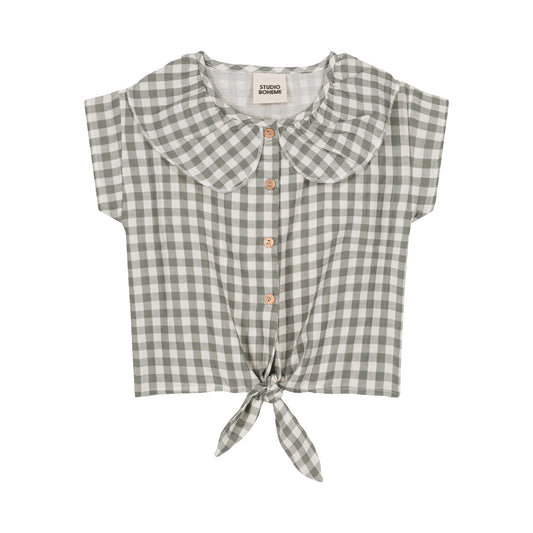 BLOUSE COCO (Short sleeves) -  GRAY GREEN GINGHAM