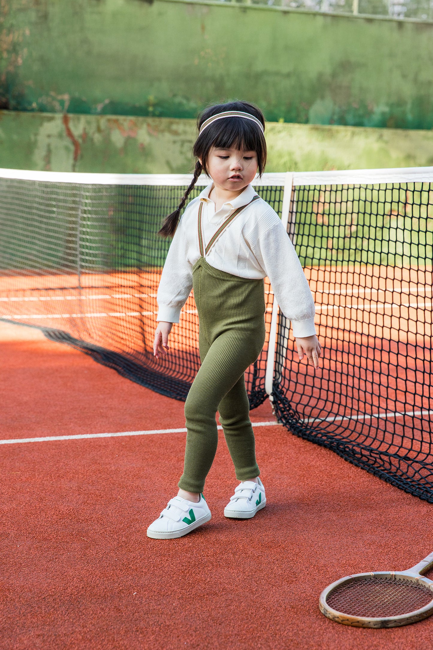 Retro Ribbed Footless Tights - Olive striped