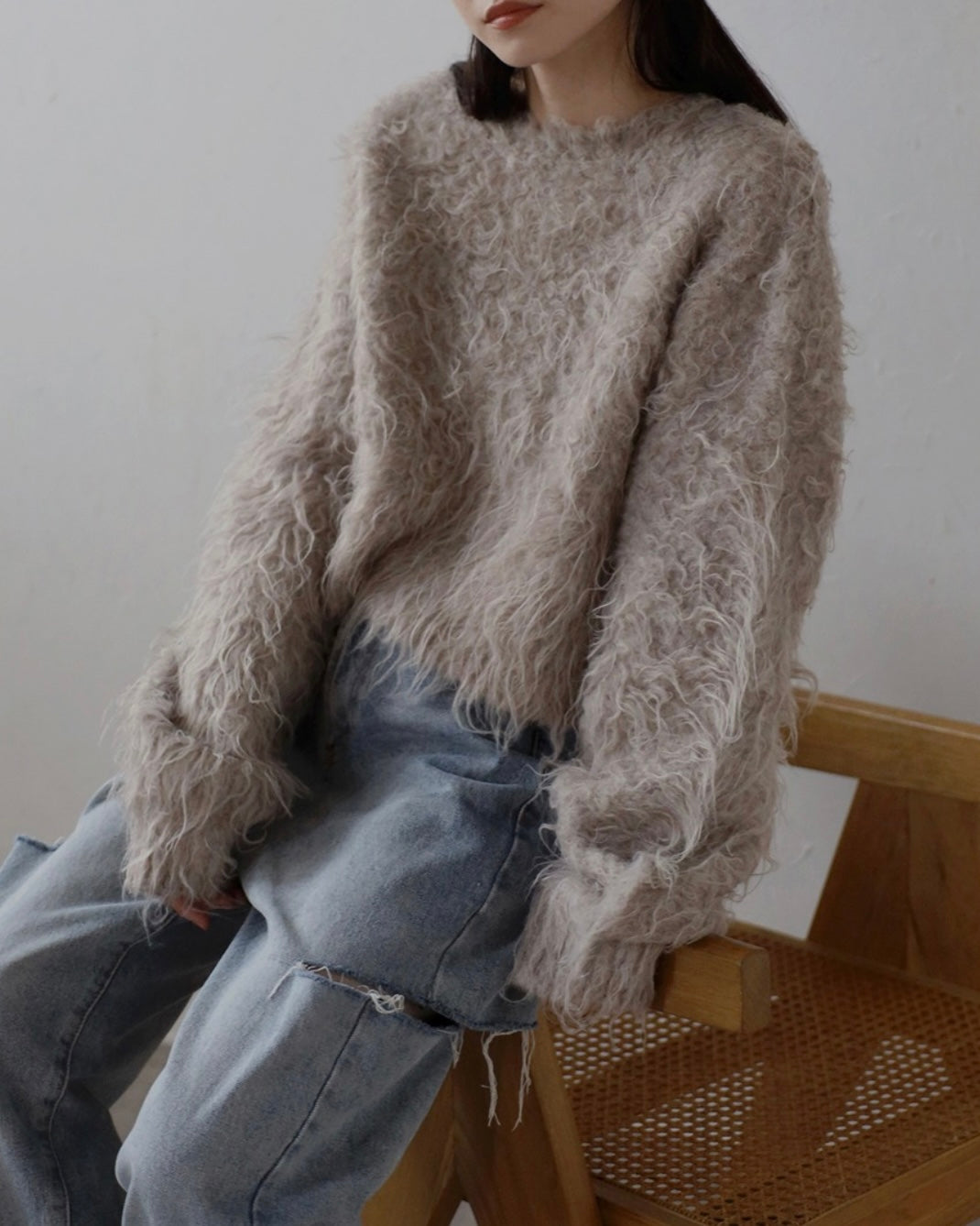 Teddy Bear Shaggy Cropped Pullover - Light Cocoa