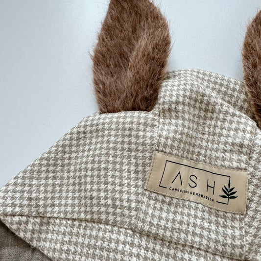 WOOL RABBIT BRIM BONNET - HOUNDSTOOTH (ALPACA EAR)