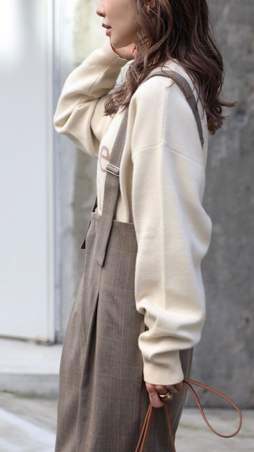Check High-waist Salopette - Beige