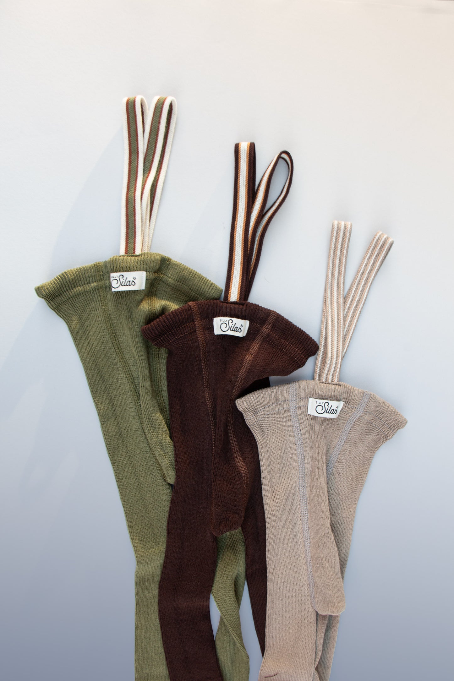Retro Ribbed Footless Tights - Olive striped