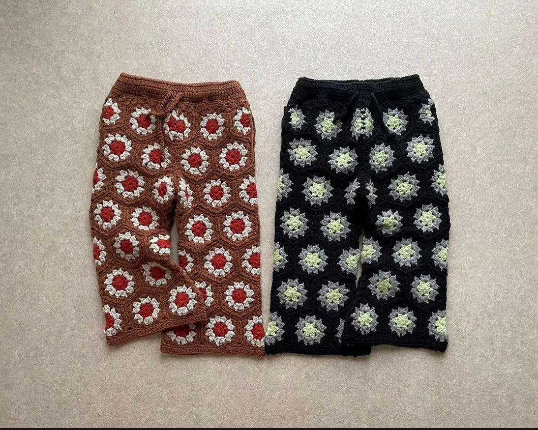 crochet pants - black×lime