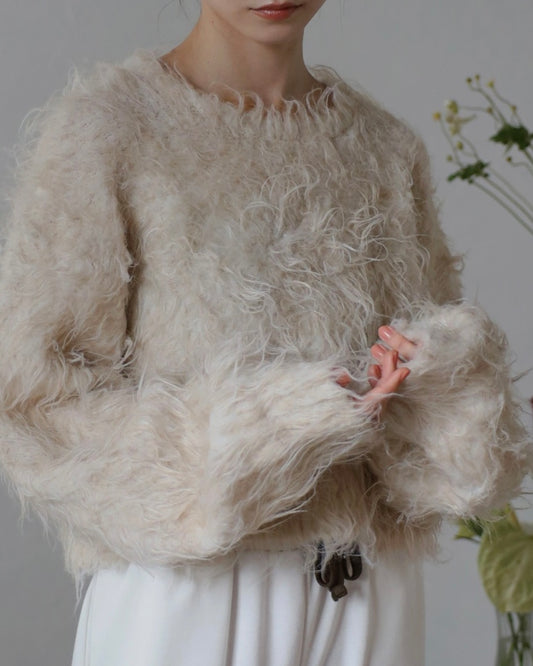 Teddy Bear Shaggy Cropped Pullover - Oatmeal