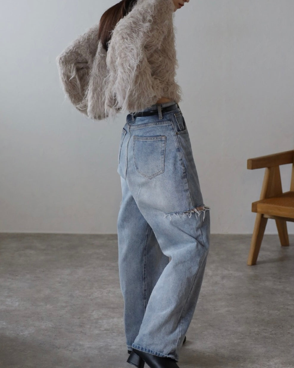 Teddy Bear Shaggy Cropped Pullover - Light Cocoa