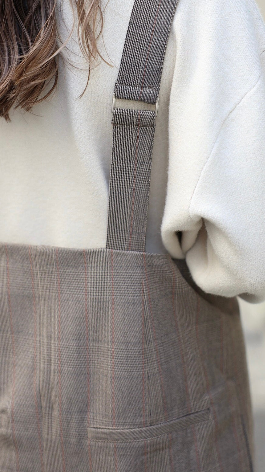Check High-waist Salopette - Beige