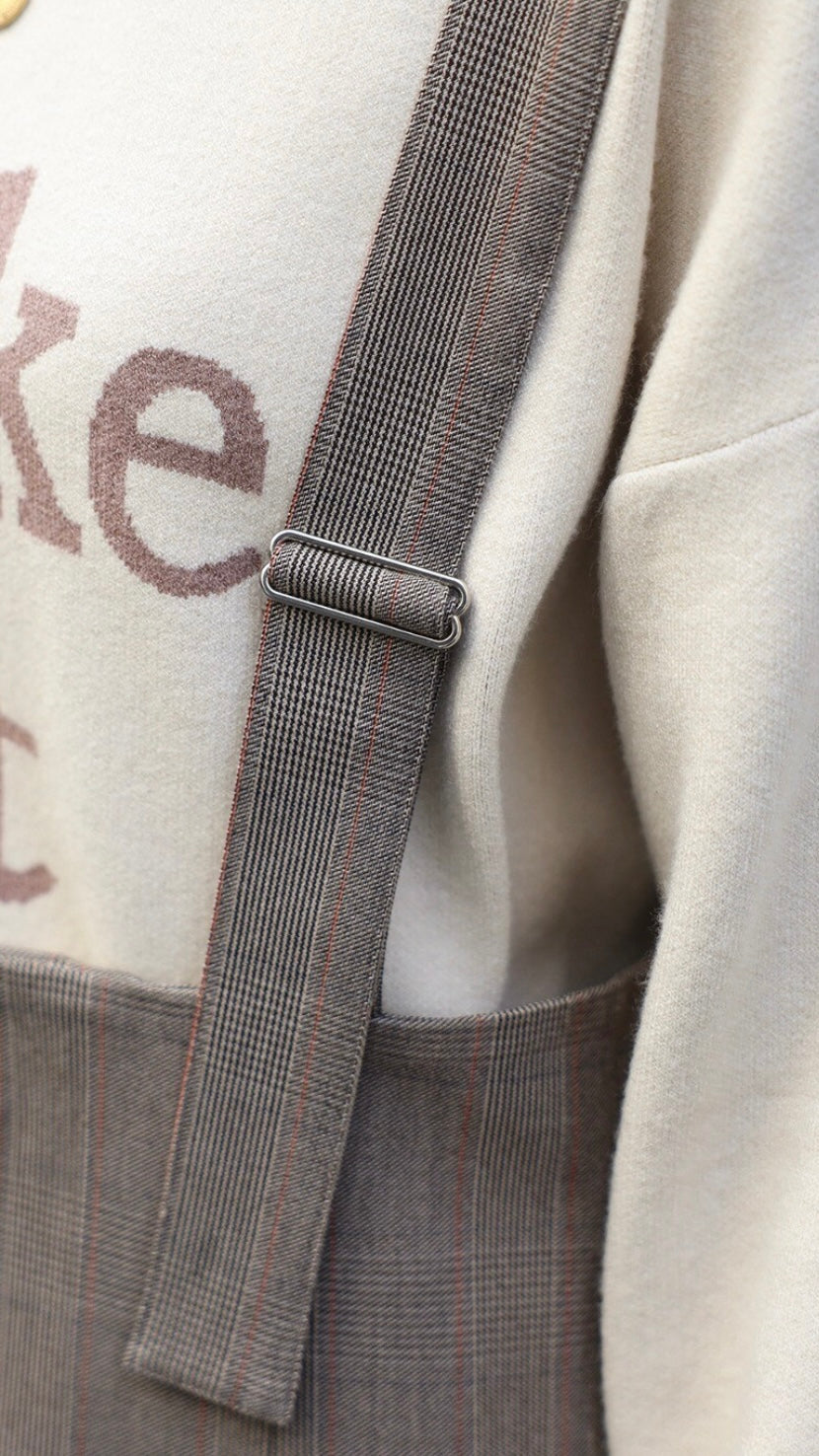 Check High-waist Salopette - Beige