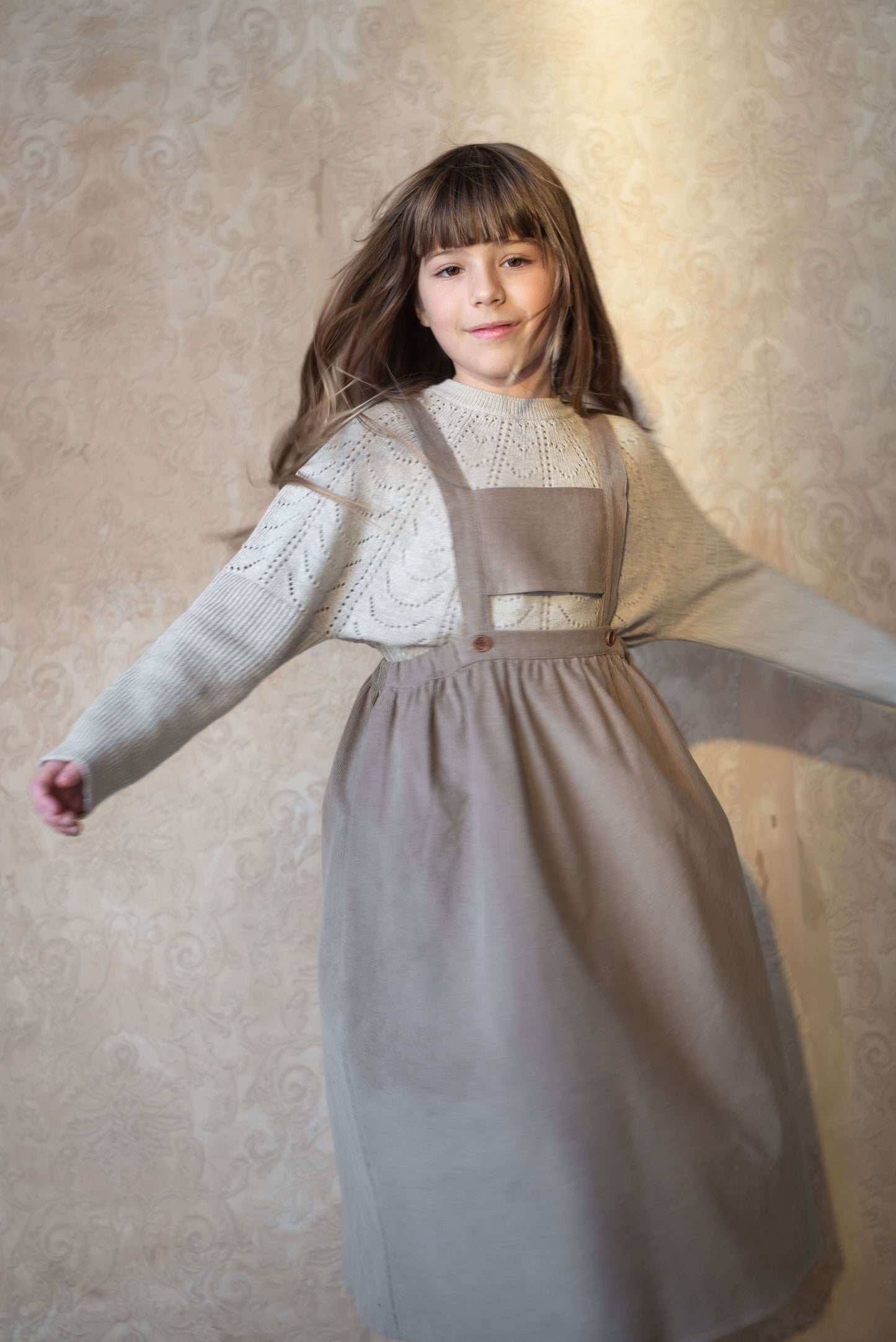 corduroy midi dress with bib - Taupe (Mod.36.2)