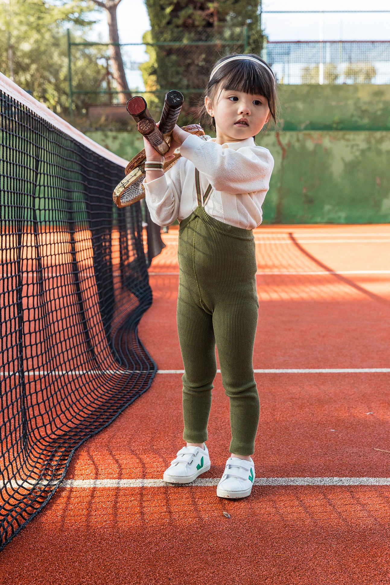 Retro Ribbed Footless Tights - Olive striped