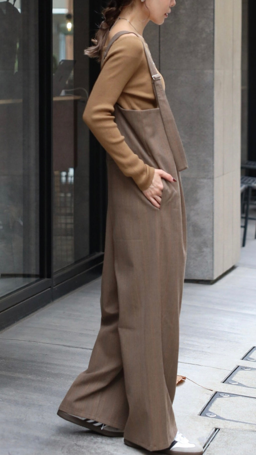 Check High-waist Salopette - Brown