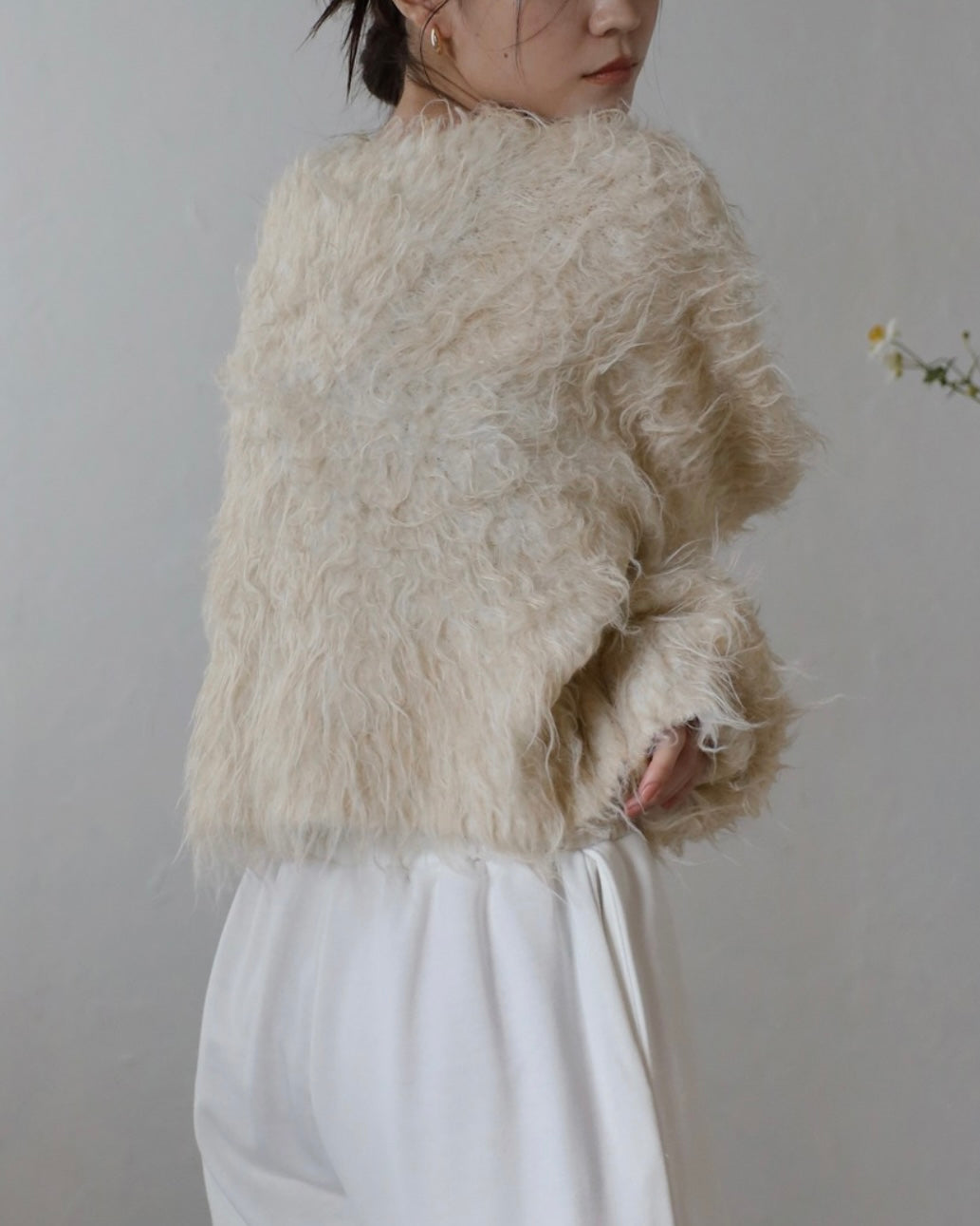 Teddy Bear Shaggy Cropped Pullover - Oatmeal