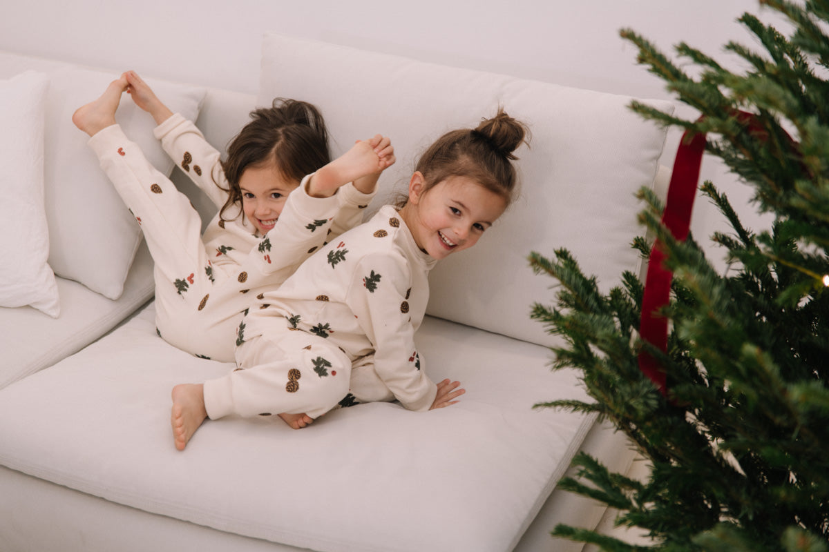 PYJAMA FLEECE 2 PIECES - ECRU / PINE BRANCHES