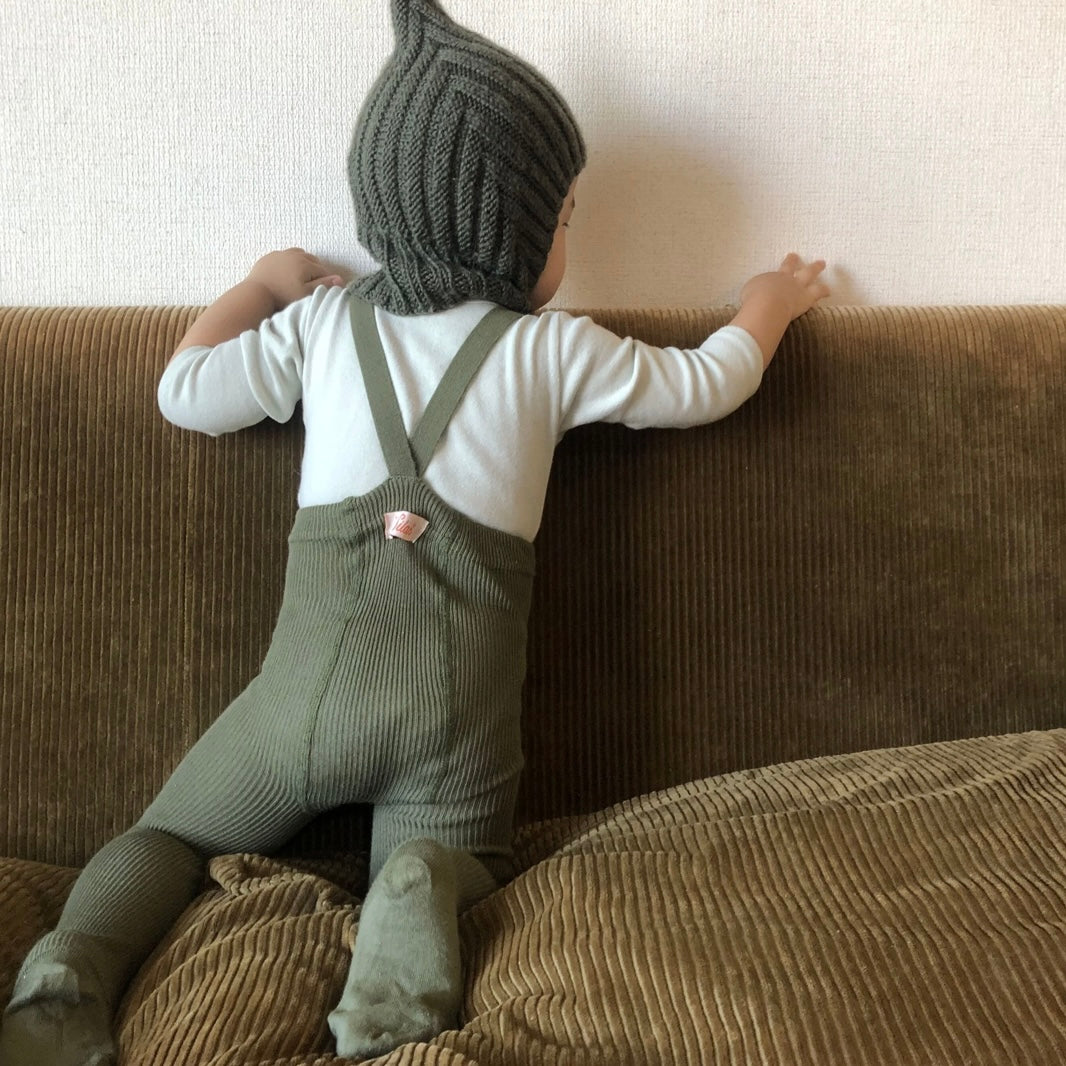 Retro Ribbed Footed Tights - Olive