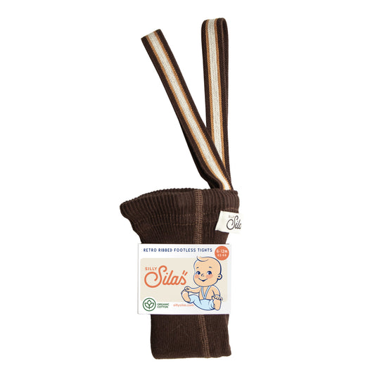 Retro Ribbed Footless Tights  - Chocolate brown striped