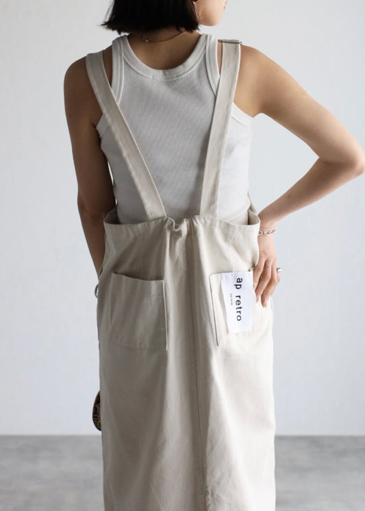 denim jumper skirt / white