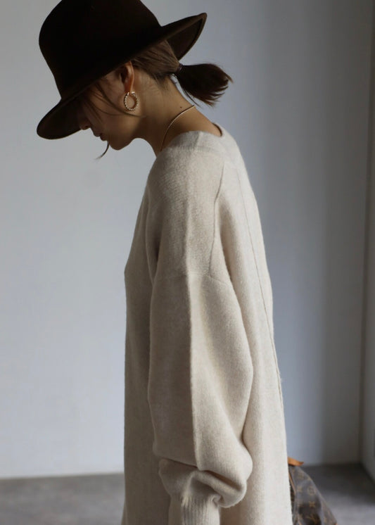 Deep V-neck Onepiece - Ivory