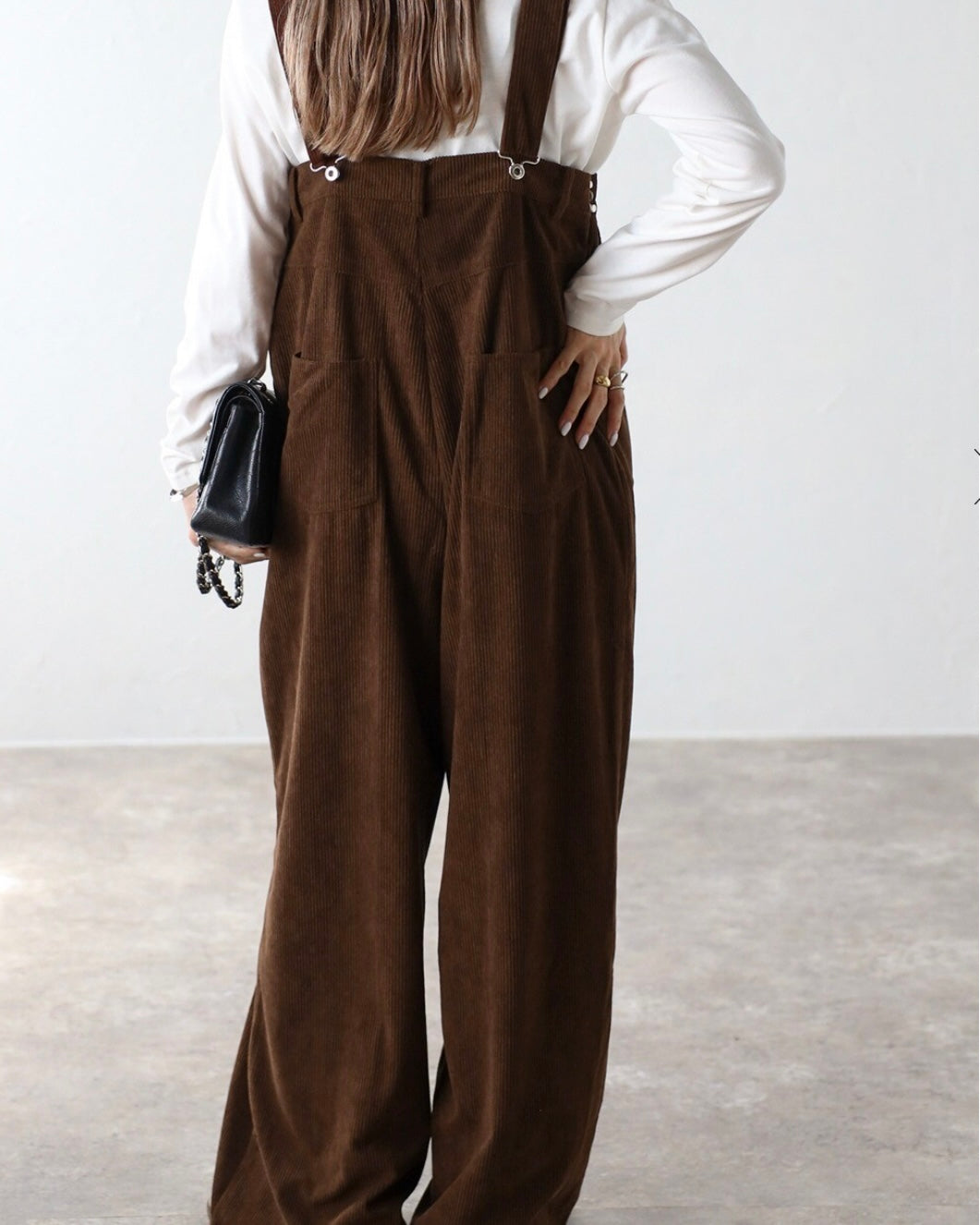 High-waist Corduroy Salopette - Brown