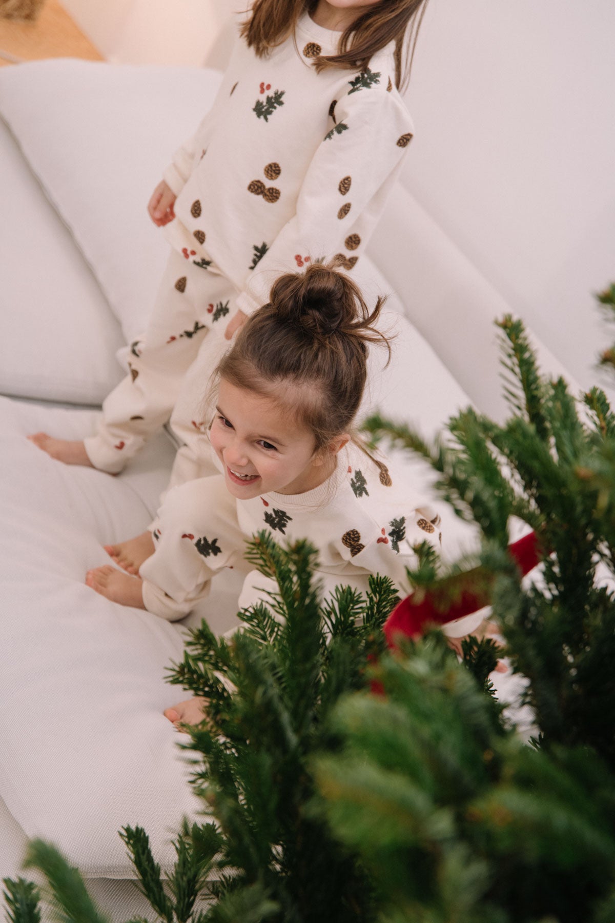 PYJAMA FLEECE 2 PIECES - ECRU / PINE BRANCHES