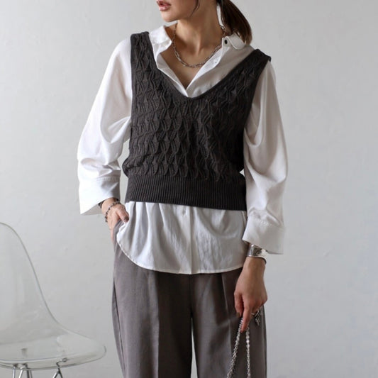 watermark knitting bustier / charcoal gray