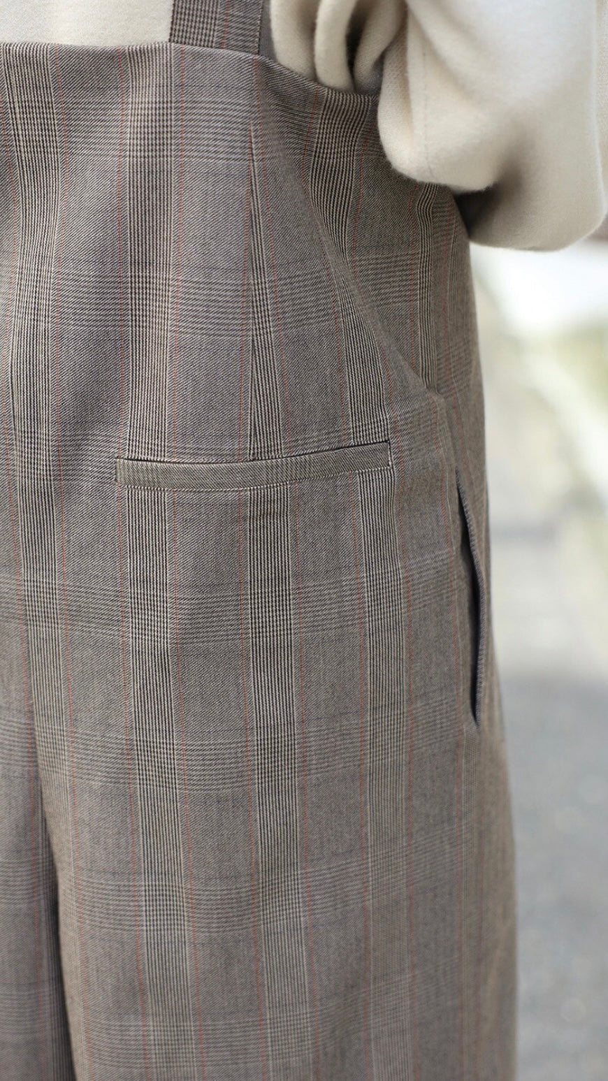 Check High-waist Salopette - Beige