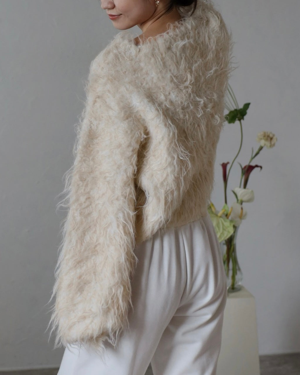 Teddy Bear Shaggy Cropped Pullover - Oatmeal