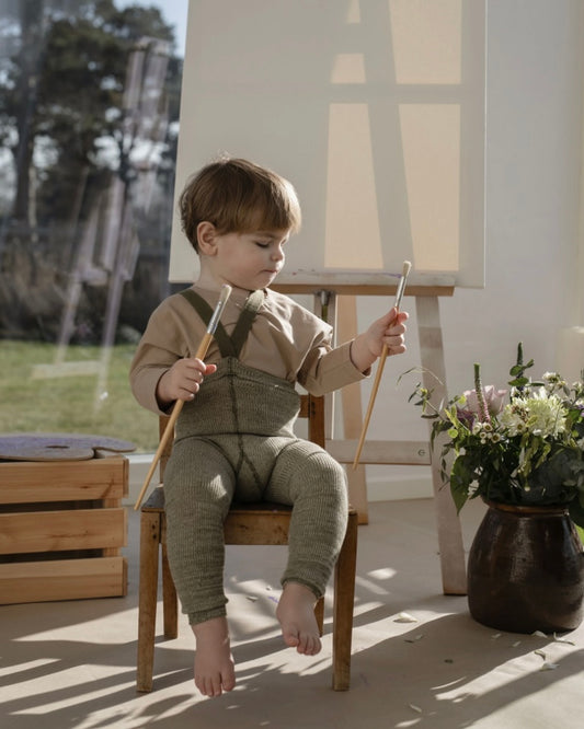 Retro Ribbed Footless Tights - Creamy Olive