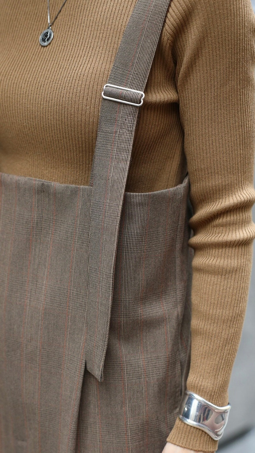 Check High-waist Salopette - Brown