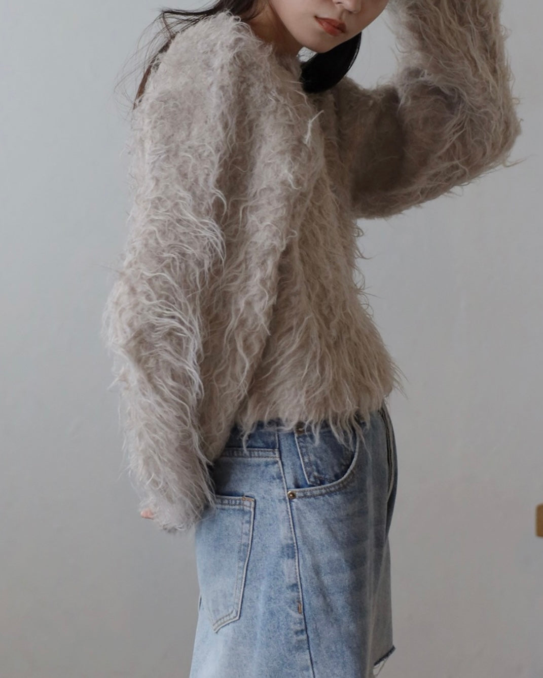 Teddy Bear Shaggy Cropped Pullover - Light Cocoa