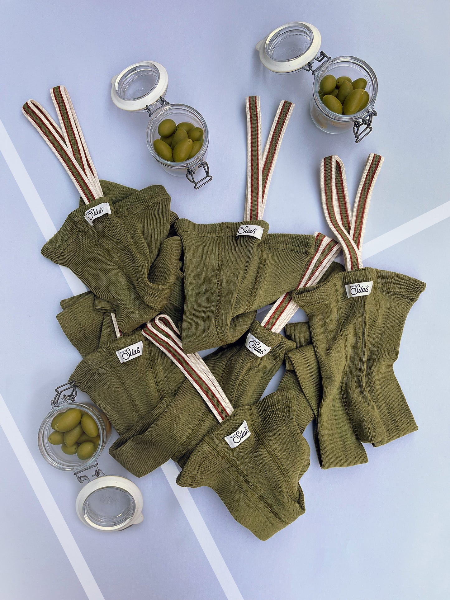 Retro Ribbed Footless Tights - Olive striped