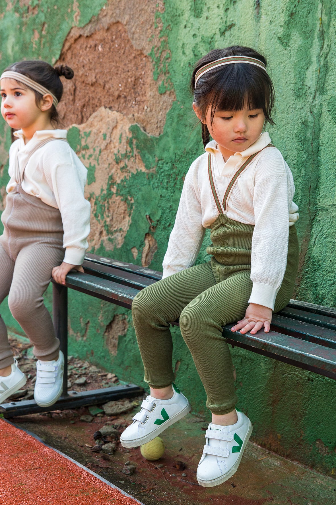 Retro Ribbed Footless Tights - Olive striped