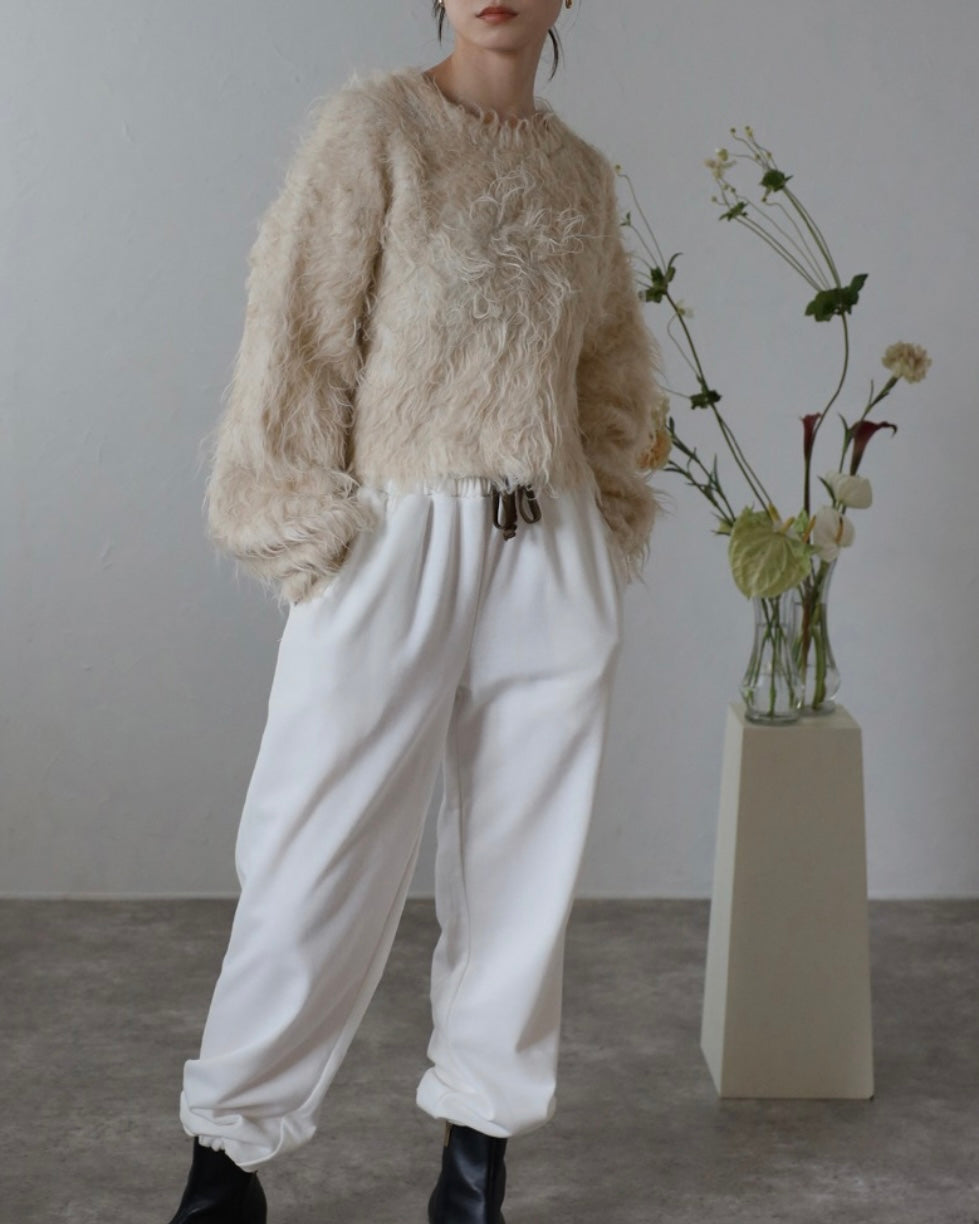 Teddy Bear Shaggy Cropped Pullover - Oatmeal