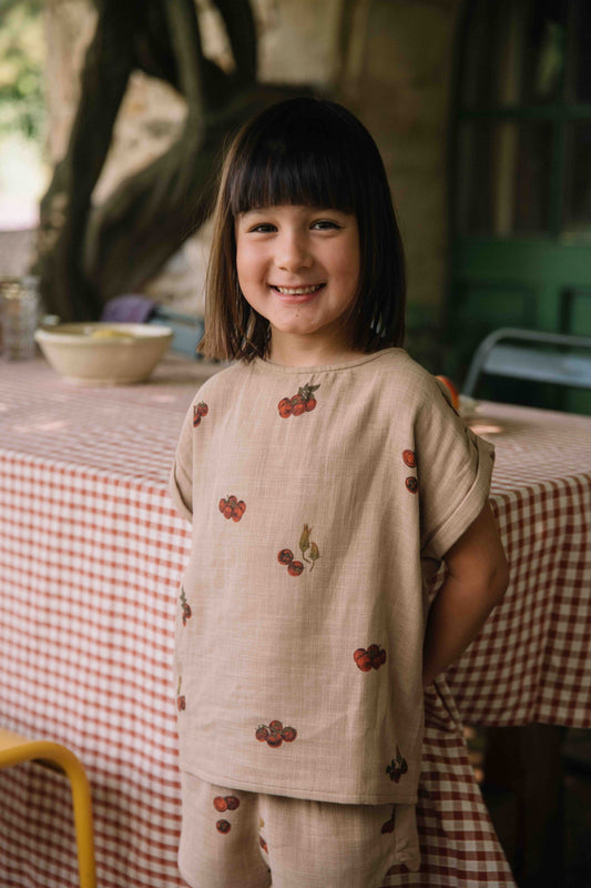 BLOUSE PRASLIN (Short sleeves) -  NOUGAT / TOMATO