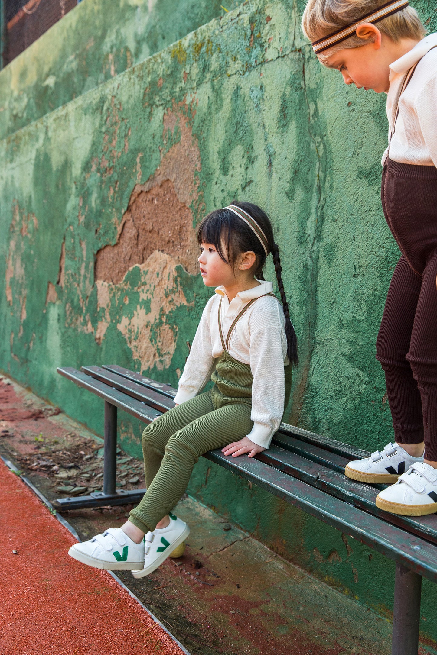 Retro Ribbed Footless Tights - Olive striped