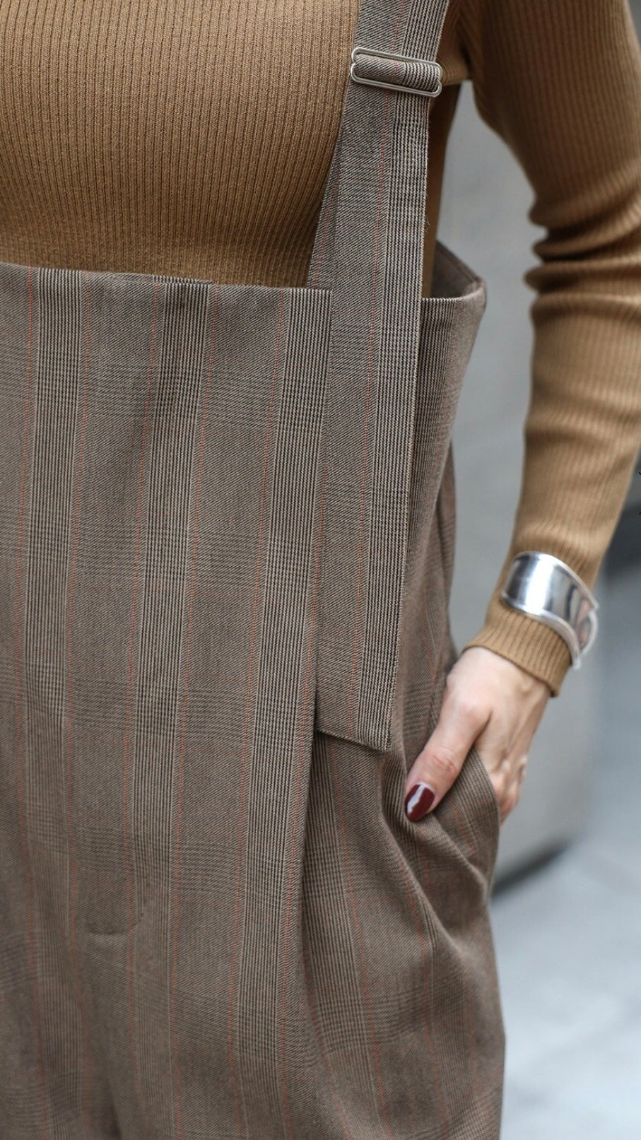Check High-waist Salopette - Brown