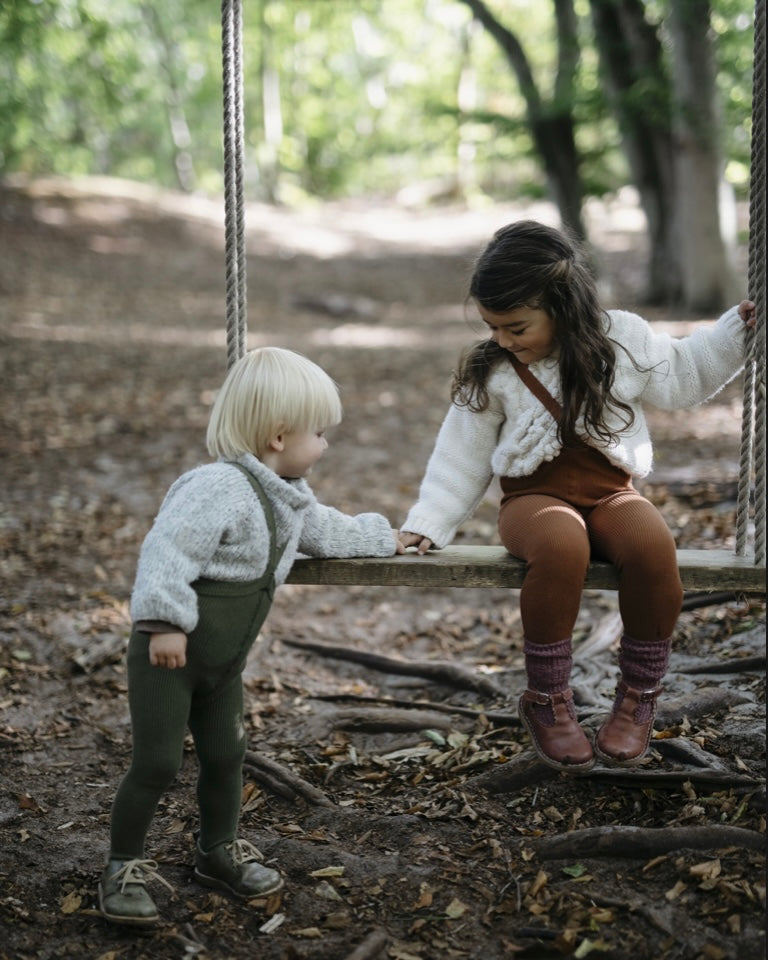 Retro Ribbed Footed Tights - Olive