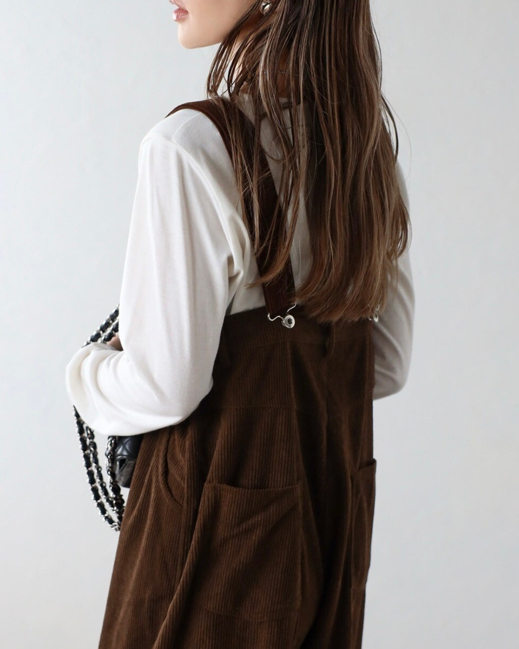 High-waist Corduroy Salopette - Brown