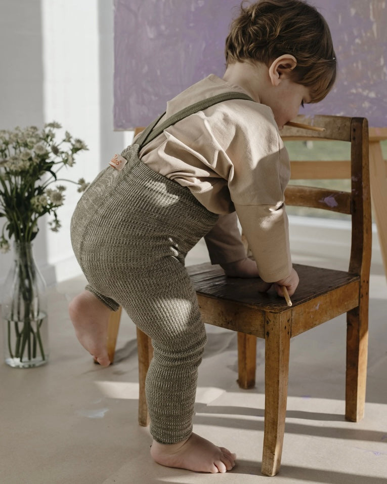 Retro Ribbed Footless Tights - Creamy Olive