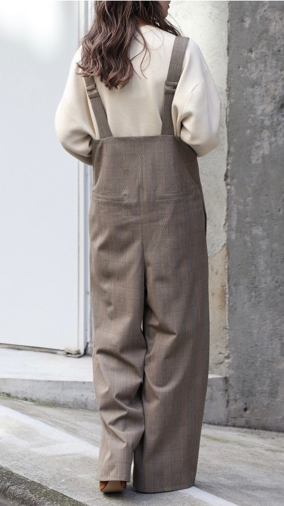 Check High-waist Salopette - Beige