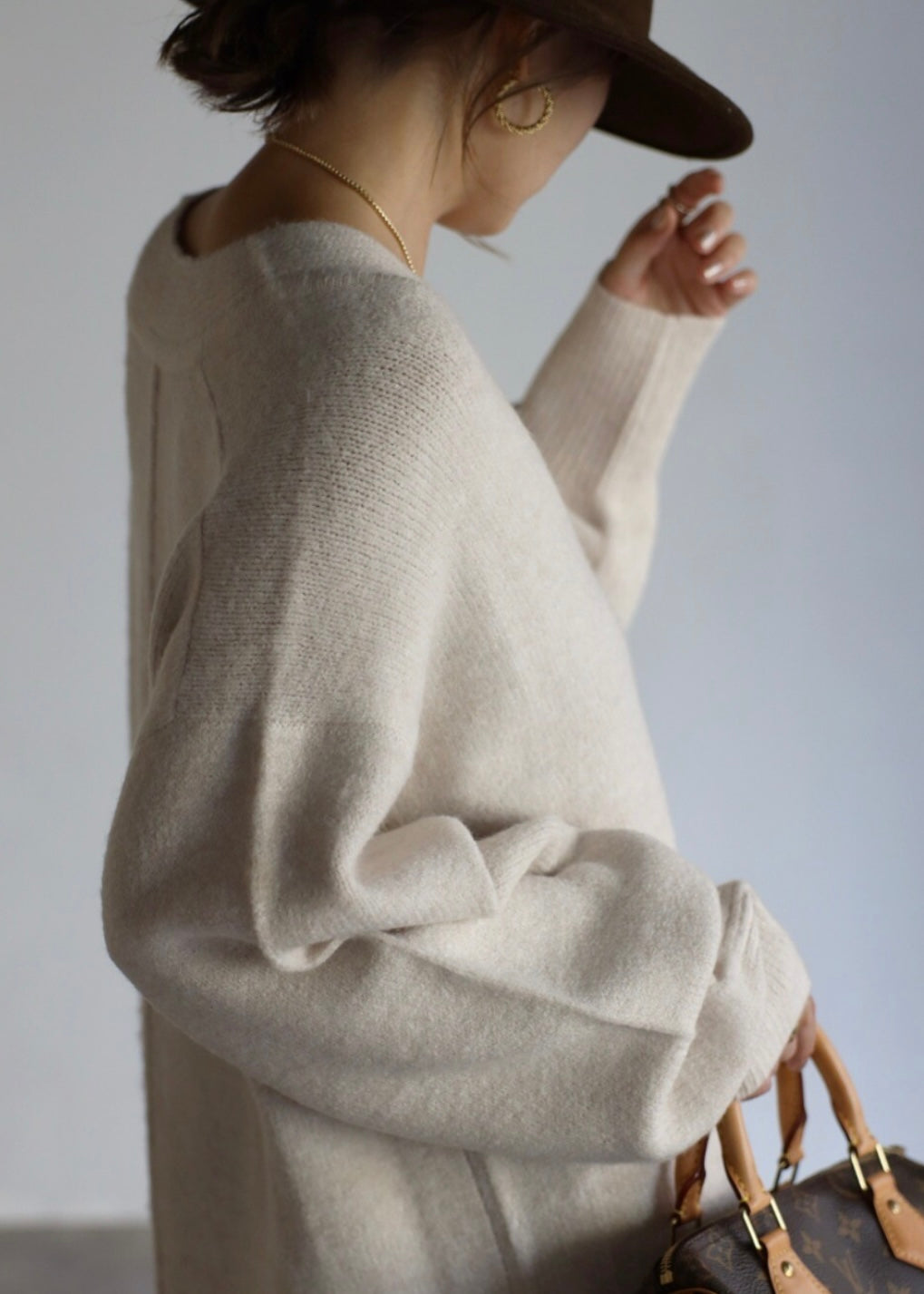 Deep V-neck Onepiece - Ivory