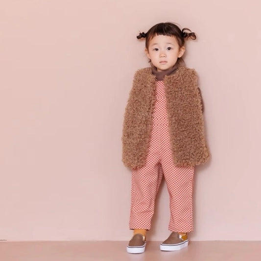 crimp fur vest - camel