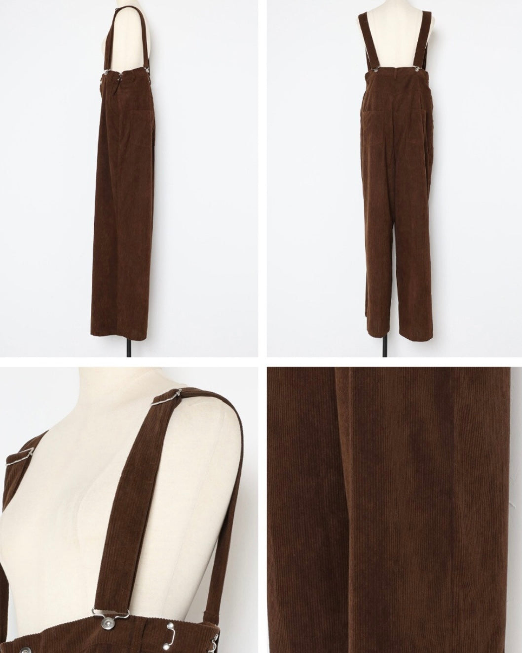 High-waist Corduroy Salopette - Brown