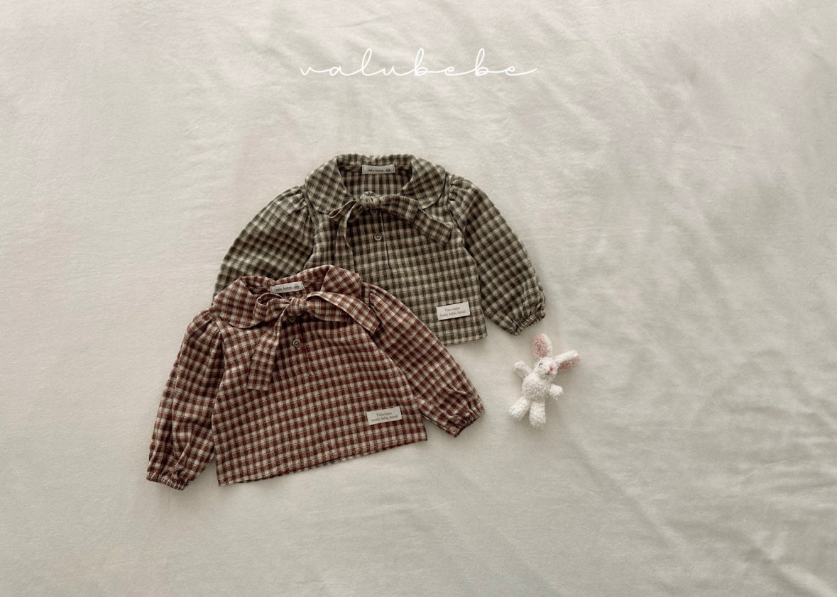 check ribbon blouse