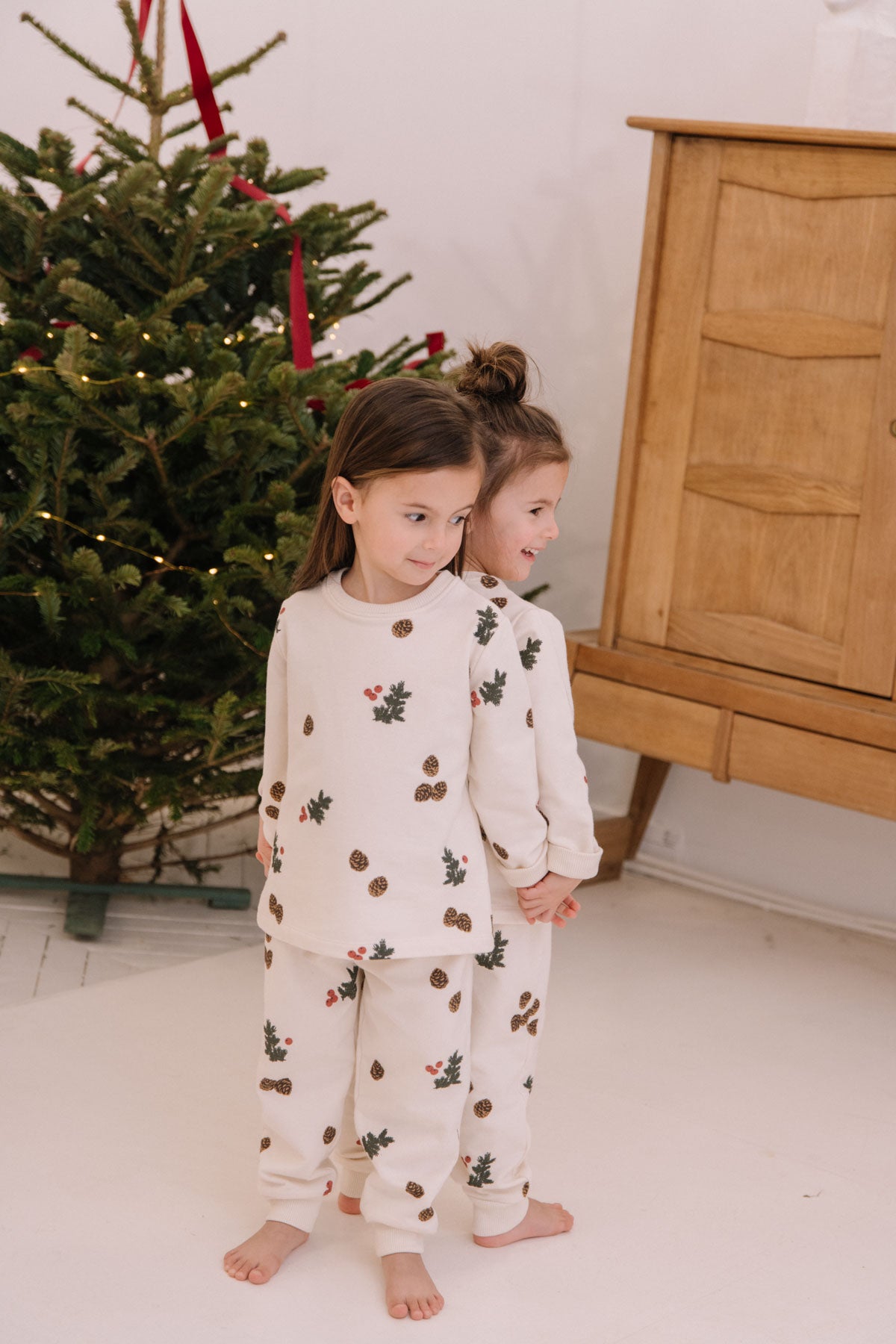 PYJAMA FLEECE 2 PIECES - ECRU / PINE BRANCHES