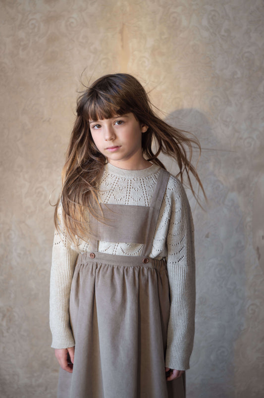 corduroy midi dress with bib - Taupe (Mod.36.2)