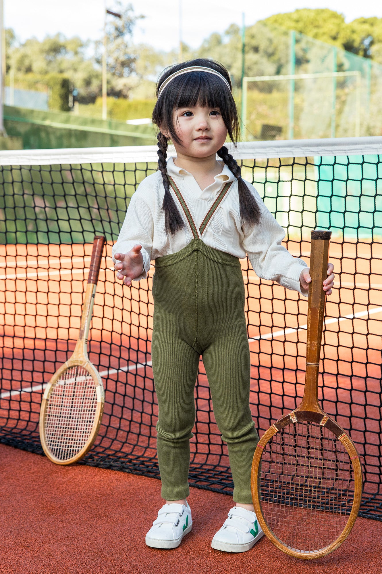 Retro Ribbed Footless Tights - Olive striped