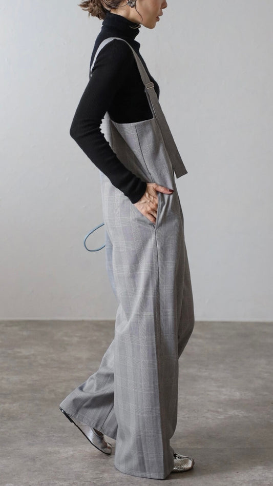 Check High-waist Salopette - Gray