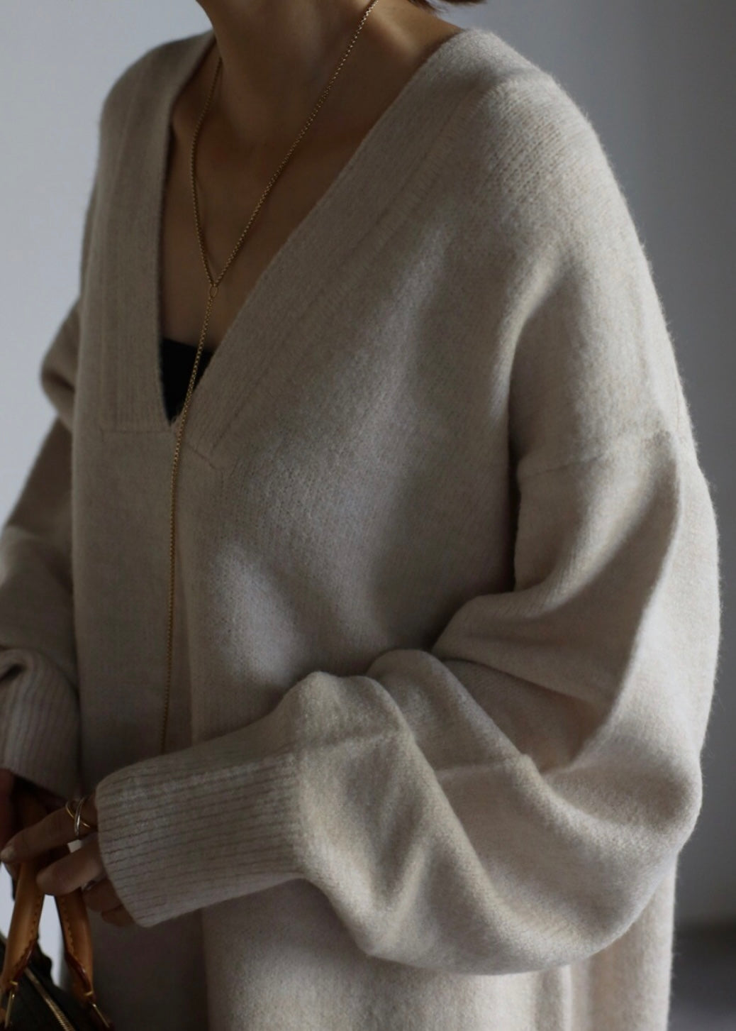 Deep V-neck Onepiece - Ivory